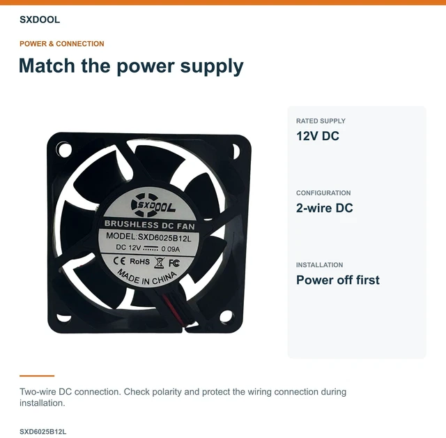 Alt view image 3 of 7 - SXDOOL SXD6025B12L Potted DC Cooling Fan, 60 x 60 x 25 mm, 12V DC