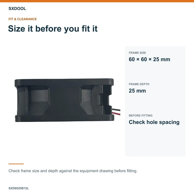 Alt view image 2 of 7 - SXDOOL SXD6025B12L Potted DC Cooling Fan, 60 x 60 x 25 mm, 12V DC