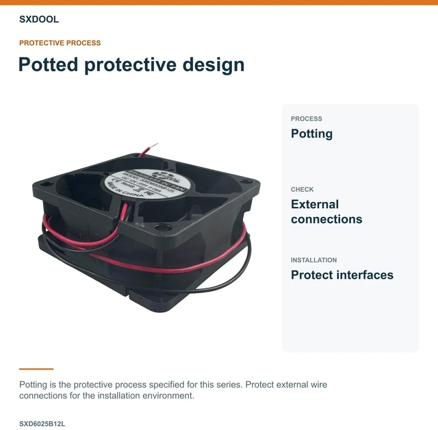 Alt view image 4 of 7 - SXDOOL SXD6025B12L Potted DC Cooling Fan, 60 x 60 x 25 mm, 12V DC