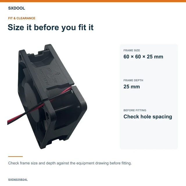 Alt view image 2 of 7 - SXDOOL SXD6025B24L Potted DC Cooling Fan, 60 x 60 x 25 mm, 24V DC