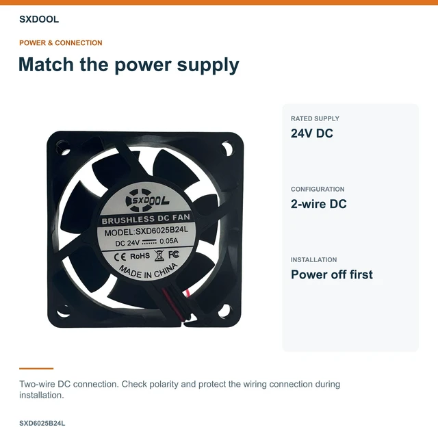 Alt view image 3 of 7 - SXDOOL SXD6025B24L Potted DC Cooling Fan, 60 x 60 x 25 mm, 24V DC