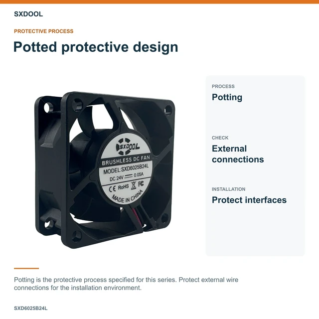 Alt view image 4 of 7 - SXDOOL SXD6025B24L Potted DC Cooling Fan, 60 x 60 x 25 mm, 24V DC