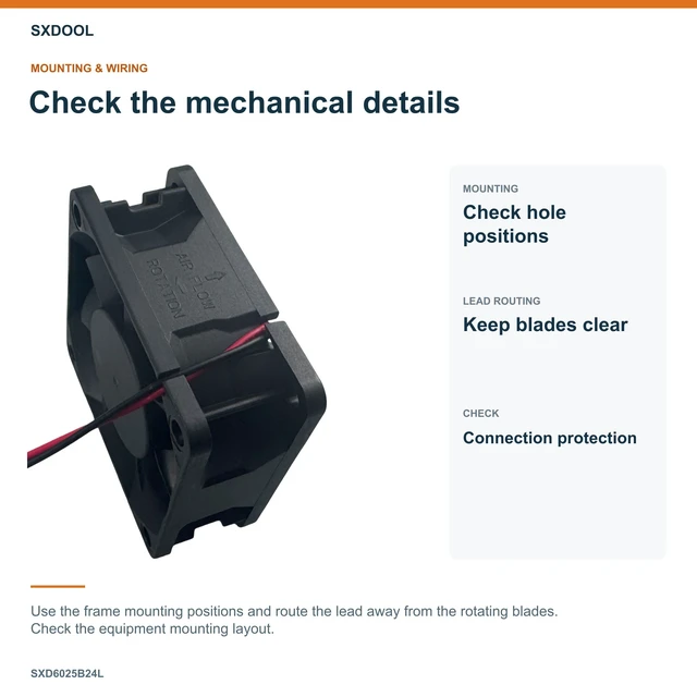 Alt view image 5 of 7 - SXDOOL SXD6025B24L Potted DC Cooling Fan, 60 x 60 x 25 mm, 24V DC