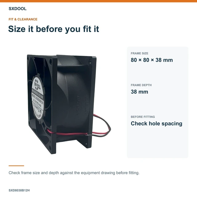 Alt view image 2 of 7 - SXDOOL SXD8038B12H Potted DC Cooling Fan, 80 x 80 x 38 mm, 12V DC