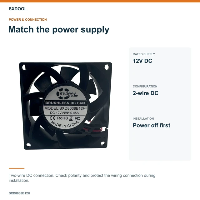 Alt view image 3 of 7 - SXDOOL SXD8038B12H Potted DC Cooling Fan, 80 x 80 x 38 mm, 12V DC