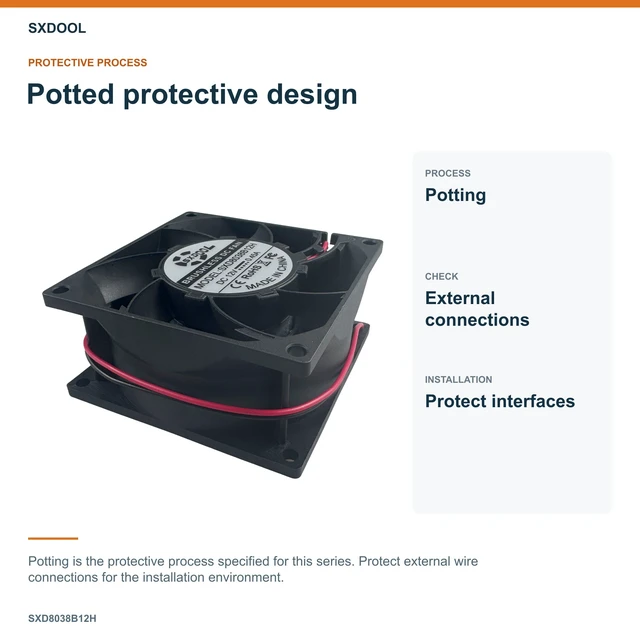 Alt view image 4 of 7 - SXDOOL SXD8038B12H Potted DC Cooling Fan, 80 x 80 x 38 mm, 12V DC