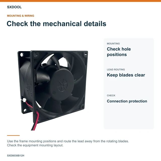 Alt view image 5 of 7 - SXDOOL SXD8038B12H Potted DC Cooling Fan, 80 x 80 x 38 mm, 12V DC