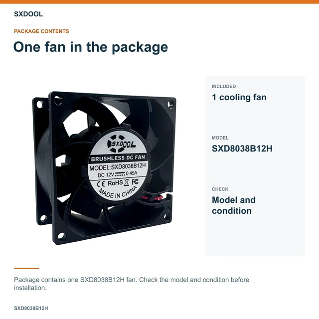 Alt view image 7 of 7 - SXDOOL SXD8038B12H Potted DC Cooling Fan, 80 x 80 x 38 mm, 12V DC