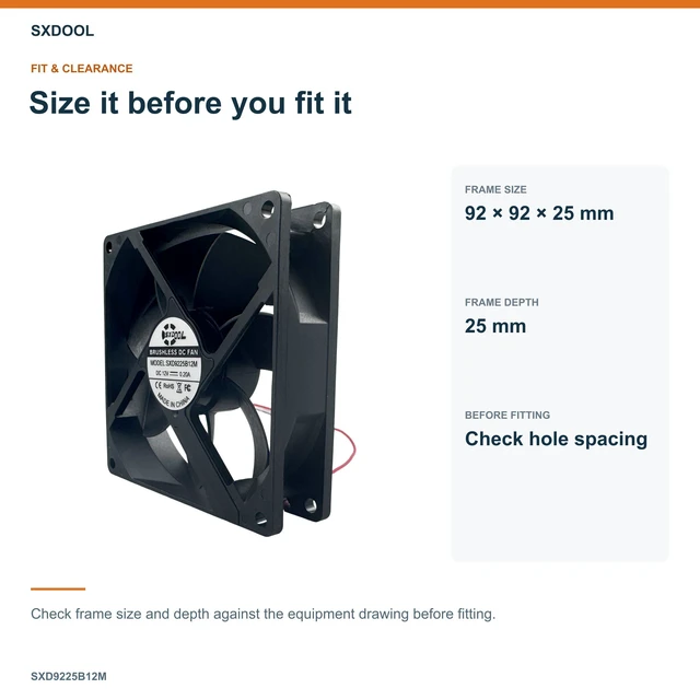 Alt view image 2 of 7 - SXDOOL SXD9225B12M Potted DC Cooling Fan, 92 x 92 x 25 mm, 12V DC