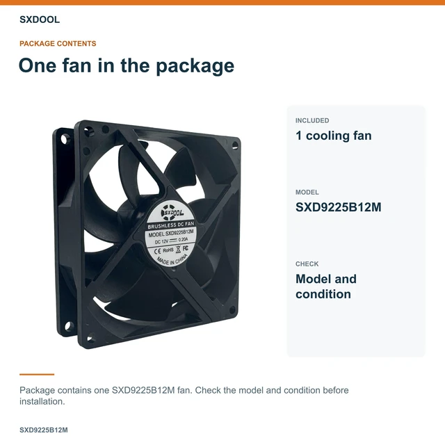 Alt view image 7 of 7 - SXDOOL SXD9225B12M Potted DC Cooling Fan, 92 x 92 x 25 mm, 12V DC