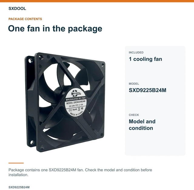 Alt view image 7 of 7 - SXDOOL SXD9225B24M Potted DC Cooling Fan, 92 x 92 x 25 mm, 24V DC