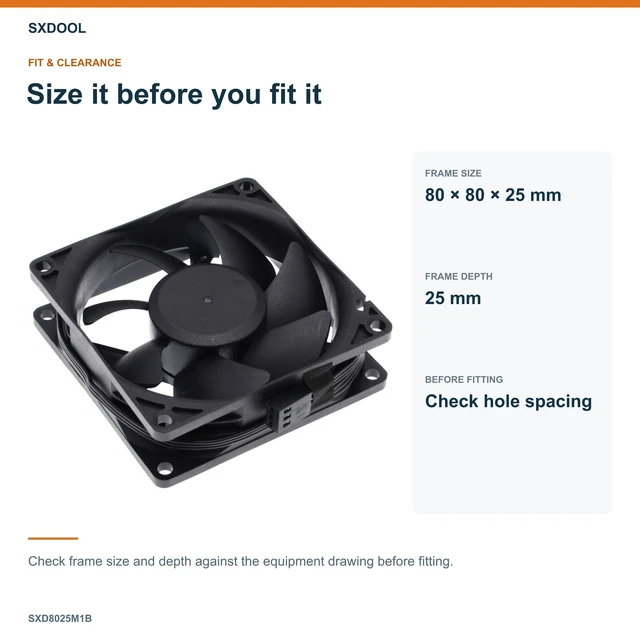 Alt view image 2 of 7 - SXDOOL SXD8025M1B Coated DC Cooling Fan, 80 x 80 x 25 mm, 12V DC