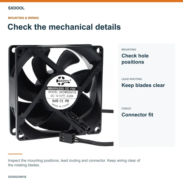 Alt view image 5 of 7 - SXDOOL SXD8025M1B Coated DC Cooling Fan, 80 x 80 x 25 mm, 12V DC