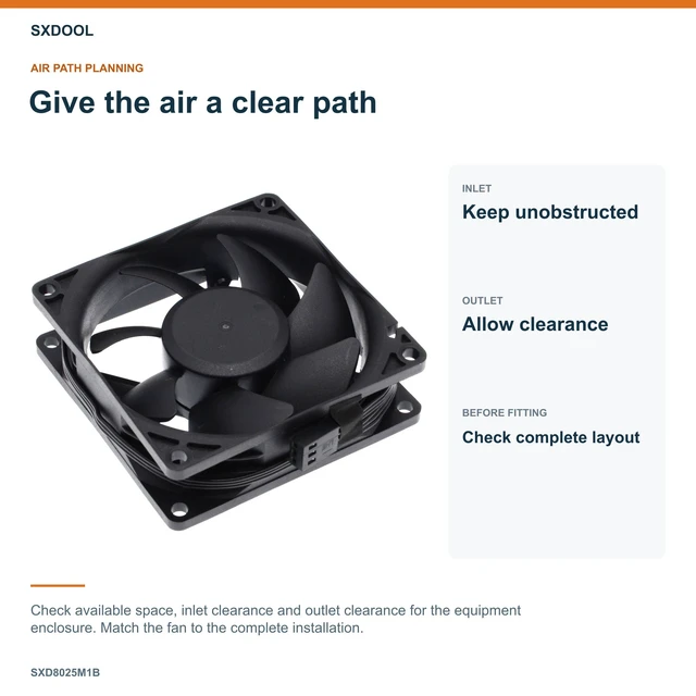 Alt view image 6 of 7 - SXDOOL SXD8025M1B Coated DC Cooling Fan, 80 x 80 x 25 mm, 12V DC