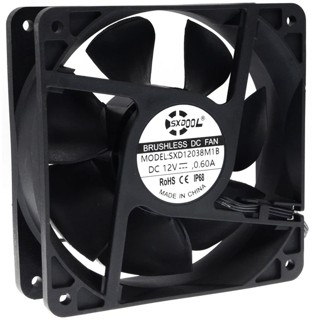 Alt view image 7 of 13 - SXDOOL SXD12038M1B Industrial Axial Cooling Fan, 120 x 120 x 38 mm, 12V DC 0.60A, 3600 RPM, 3-Pin, Dual Ball Bearing, IP68-Marked