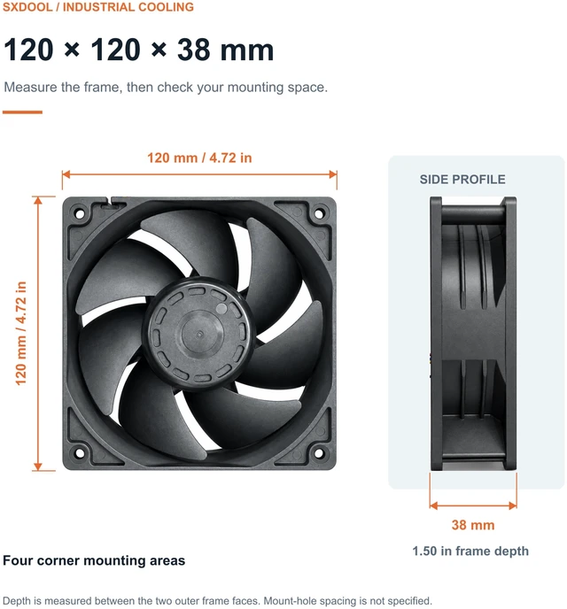 Alt view image 3 of 7 - SXDOOL SXD12038B12H-PWM Industrial Cooling Fan 120x120x38mm 12V DC 2.00A Dual Ball Bearing PWM FG