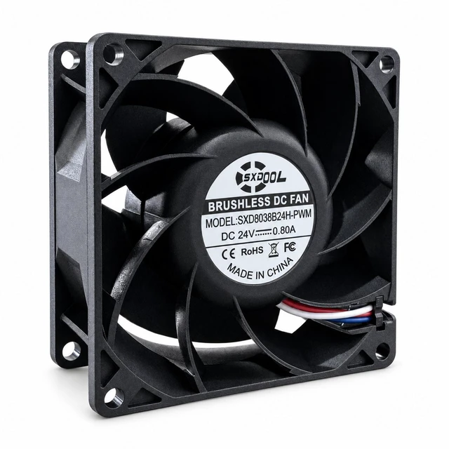 Alt view image 2 of 7 - SXDOOL SXD8038B24H-PWM 8038 24V 0.80A DC Fan, 10000 RPM, Dual Ball Bearing, PWM and FG, 4-Wire 300mm Leads