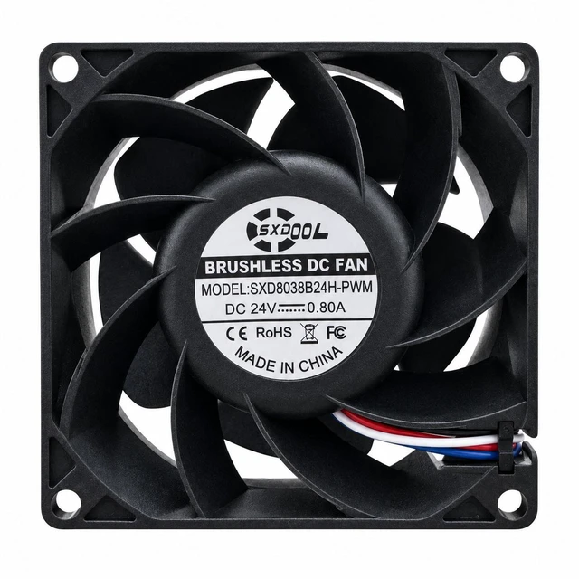 Alt view image 3 of 7 - SXDOOL SXD8038B24H-PWM 8038 24V 0.80A DC Fan, 10000 RPM, Dual Ball Bearing, PWM and FG, 4-Wire 300mm Leads