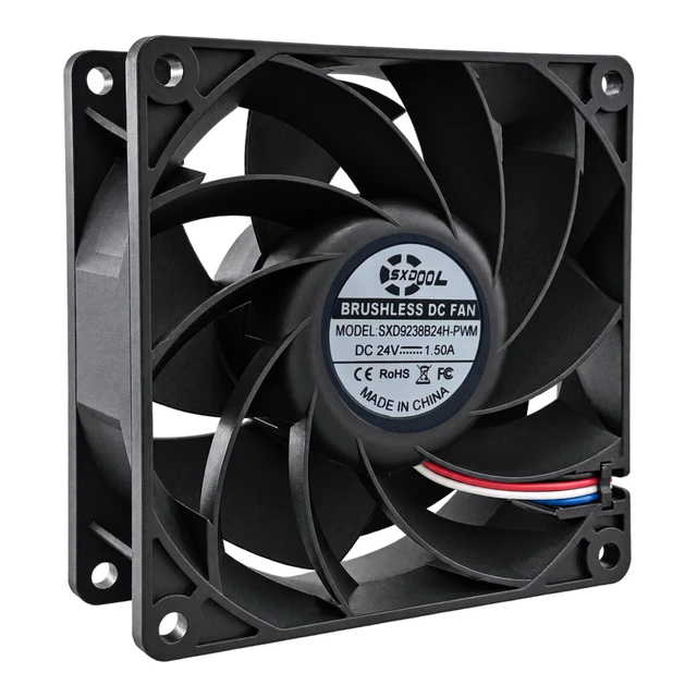 Main image of SXDOOL SXD9238B24H-PWM 92 x 92 x 38mm 24V DC 1.50A 10000RPM High Static Pressure Cooling Fan, Dual Ball Bearings, Copper Center Tube, PWM / FG 4-Wire