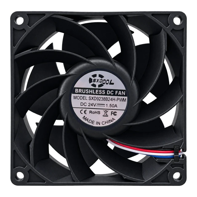 Alt view image 2 of 7 - SXDOOL SXD9238B24H-PWM 92 x 92 x 38mm 24V DC 1.50A 10000RPM High Static Pressure Cooling Fan, Dual Ball Bearings, Copper Center Tube, PWM / FG 4-Wire