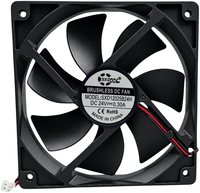 Alt view image 2 of 4 - SXDOOL SXD12025B24H 120mm 24V DC Cooling Fan, 120 x 120 x 25mm, Dual Ball Bearing, 2-Pin, 101.35 CFM