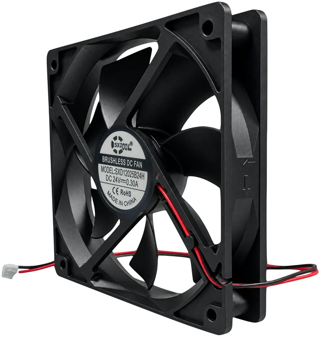 Alt view image 4 of 4 - SXDOOL SXD12025B24H 120mm 24V DC Cooling Fan, 120 x 120 x 25mm, Dual Ball Bearing, 2-Pin, 101.35 CFM