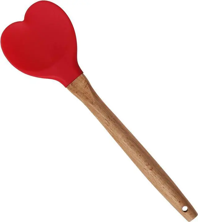 Main image of Yansumi Heart-Shaped Silicone Spatula with Wooden Handle for Nonstick Cookware-Kitchen Utensils for Baking,Cooking,Mixing,Scraping,and Stirring (Red)