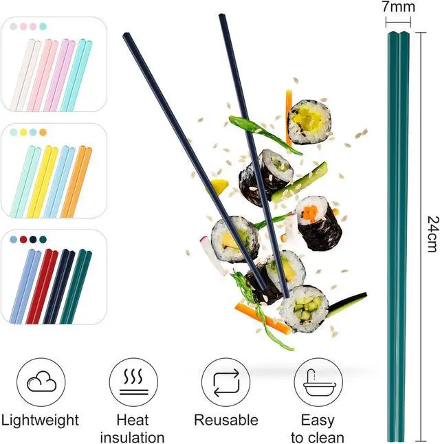 Alt view image 3 of 6 - Boao 12 Pairs Plastic Chopsticks Reusable 9 Inch, 12 Pairs, Muticolor