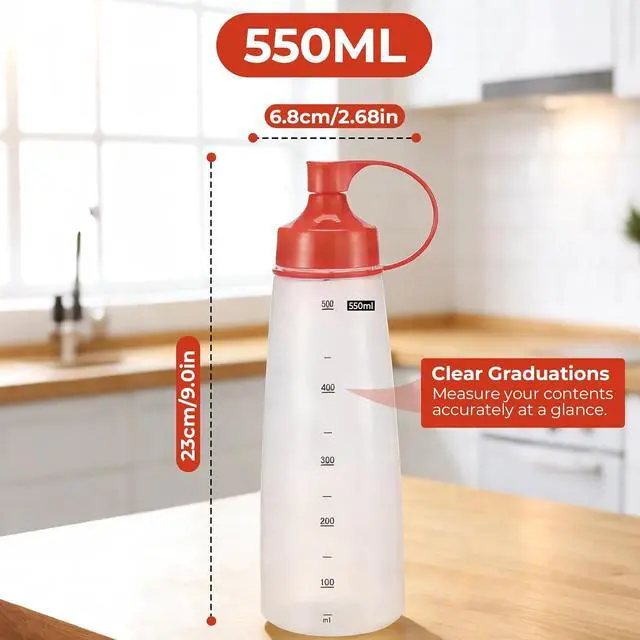 Alt view image 2 of 7 - Squeeze Bottles Wide Mouth - Pack of 2 Condiment Bottle Squeeze BPA free for Chunky Sauces, Resin, Crafts, Condiment Squeeze Bottles 550 ml/19 oz. (Red)
