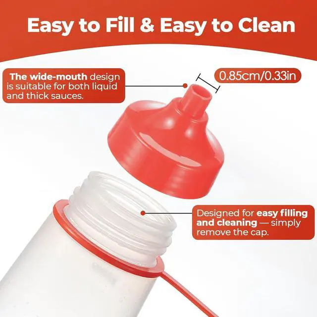Alt view image 3 of 7 - Squeeze Bottles Wide Mouth - Pack of 2 Condiment Bottle Squeeze BPA free for Chunky Sauces, Resin, Crafts, Condiment Squeeze Bottles 550 ml/19 oz. (Red)