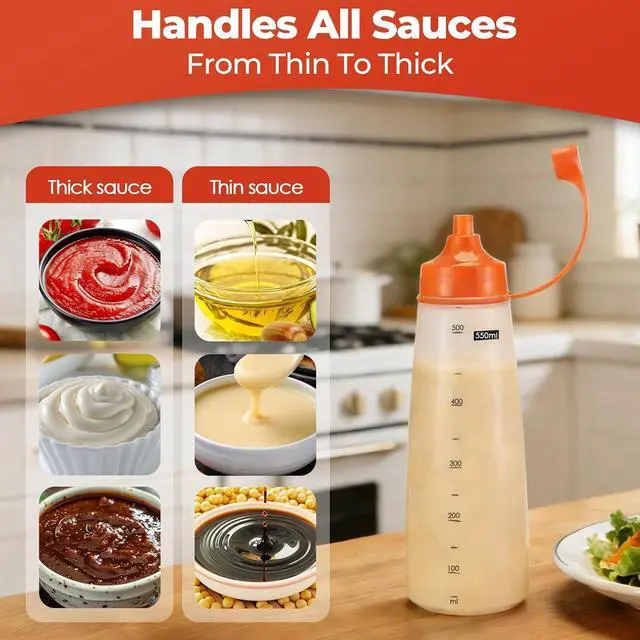 Alt view image 5 of 7 - Squeeze Bottles Wide Mouth - Pack of 2 Condiment Bottle Squeeze BPA free for Chunky Sauces, Resin, Crafts, Condiment Squeeze Bottles 550 ml/19 oz. (Red)