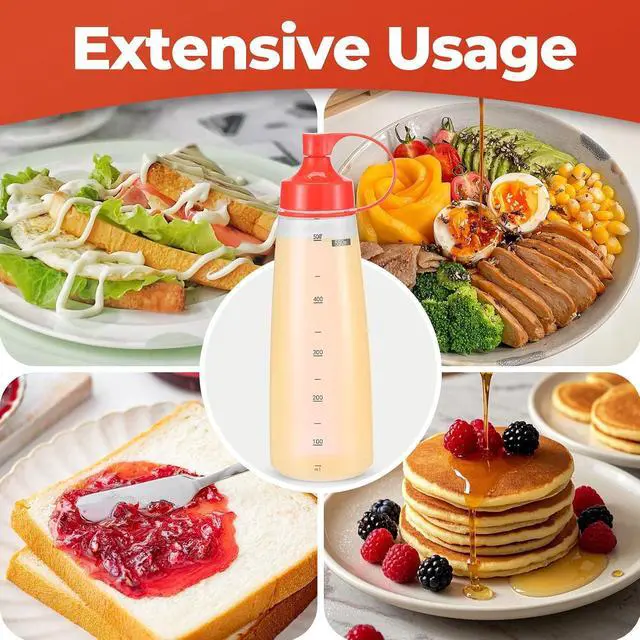 Alt view image 7 of 7 - Squeeze Bottles Wide Mouth - Pack of 2 Condiment Bottle Squeeze BPA free for Chunky Sauces, Resin, Crafts, Condiment Squeeze Bottles 550 ml/19 oz. (Red)