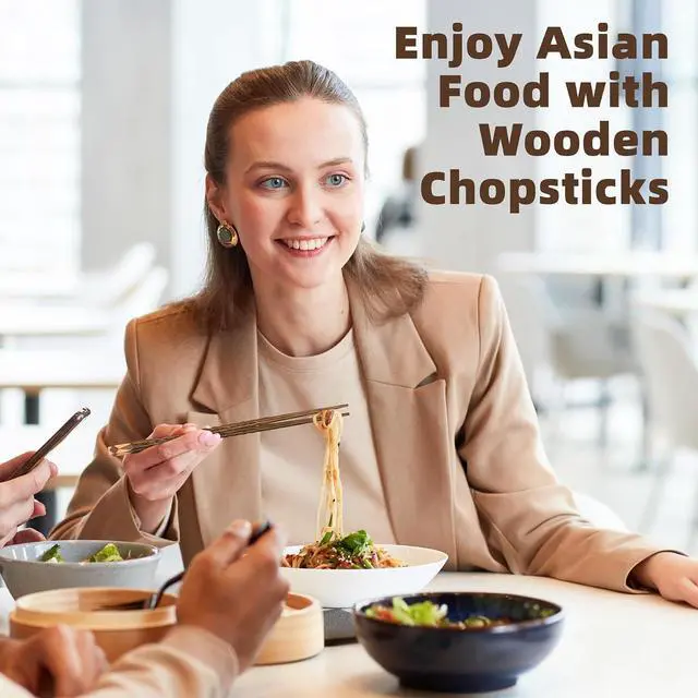 Alt view image 2 of 7 - Antner 5 Pairs Wooden Chopsticks Reusable Classic Japanese Style Chop Sticks Dishwasher Safe Hand-Carved Hardwood Chopsticks for Sushi, Ramen, Hot Pot and Asian Cuisine, 8.8 Inch/22.5cm Gift Set