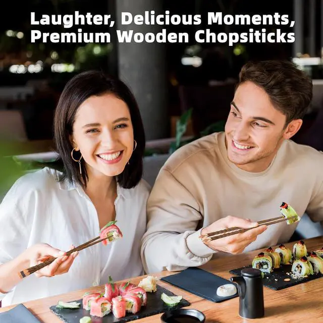 Alt view image 5 of 7 - Antner 5 Pairs Wooden Chopsticks Reusable Classic Japanese Style Chop Sticks Dishwasher Safe Hand-Carved Hardwood Chopsticks for Sushi, Ramen, Hot Pot and Asian Cuisine, 8.8 Inch/22.5cm Gift Set