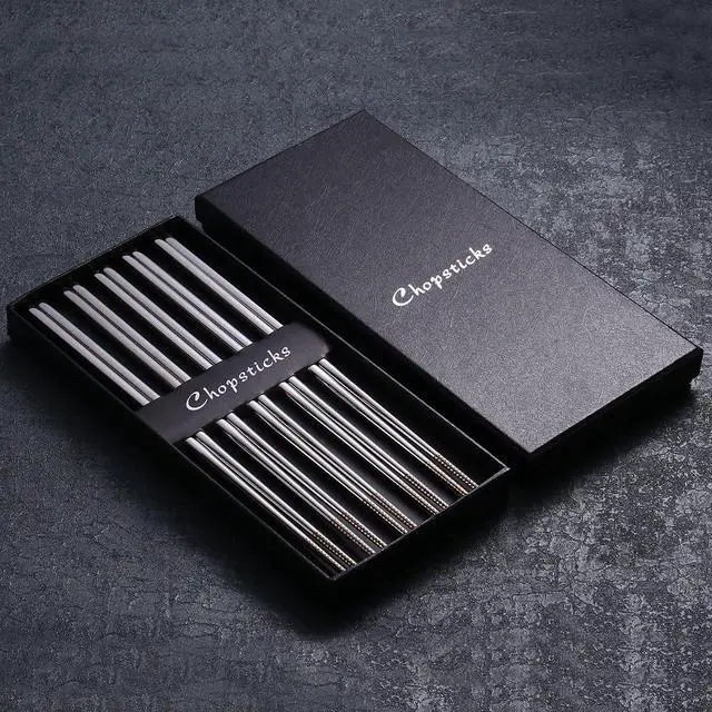 Alt view image 4 of 7 - DEVICO 5 Pairs Chopsticks Reusable, 18/10 Stainless Steel Metal Chopsticks