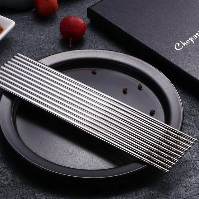 Alt view image 6 of 7 - DEVICO 5 Pairs Chopsticks Reusable, 18/10 Stainless Steel Metal Chopsticks