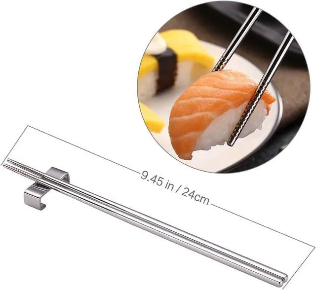 Alt view image 3 of 7 - DEVICO 5 Pairs Chopsticks Reusable, 18/10 Stainless Steel Metal Chopsticks