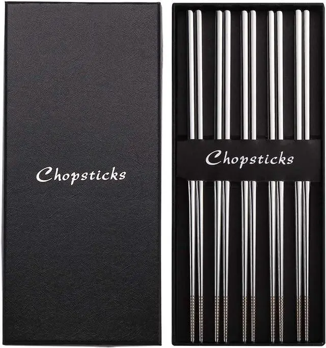 Main image of DEVICO 5 Pairs Chopsticks Reusable, 18/10 Stainless Steel Metal Chopsticks
