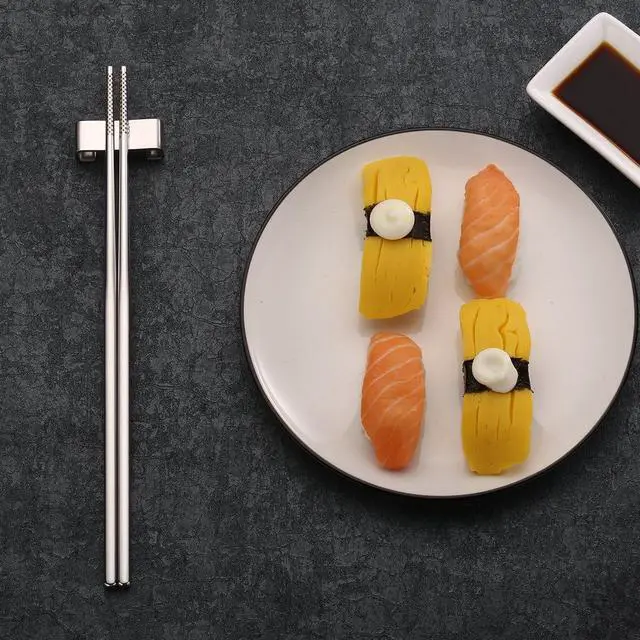 Alt view image 7 of 7 - DEVICO 5 Pairs Chopsticks Reusable, 18/10 Stainless Steel Metal Chopsticks