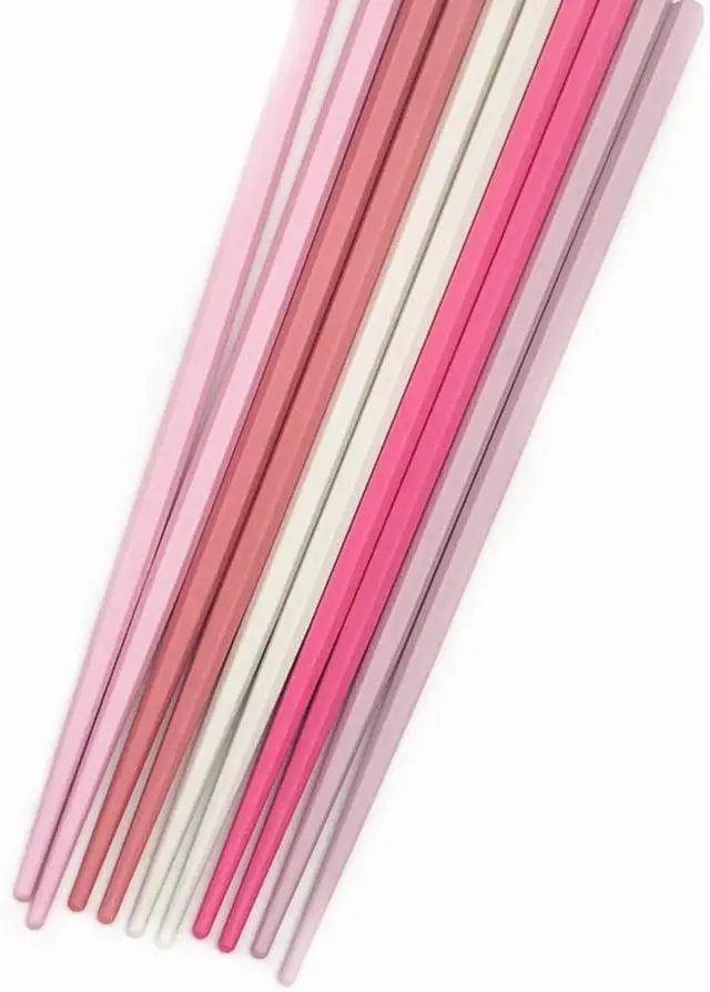 Alt view image 4 of 5 - 5 Pairs Pink Reusable Fiberglass Chopsticks Set, Non-Slip,Cute Colorful
