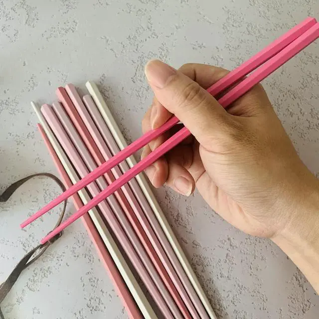 Alt view image 3 of 5 - 5 Pairs Pink Reusable Fiberglass Chopsticks Set, Non-Slip,Cute Colorful