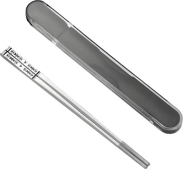 Main image of Metal Chopsticks With Case,18/8 Stainless Steel,Reusable 1 Pair,Silvery