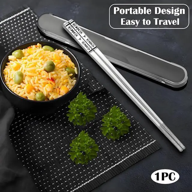 Alt view image 2 of 7 - Metal Chopsticks With Case,18/8 Stainless Steel,Reusable 1 Pair,Silvery
