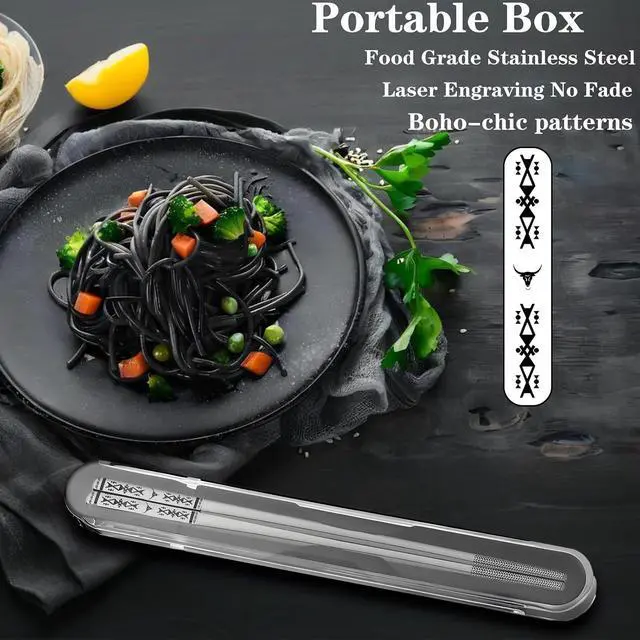 Alt view image 5 of 7 - Metal Chopsticks With Case,18/8 Stainless Steel,Reusable 1 Pair,Silvery