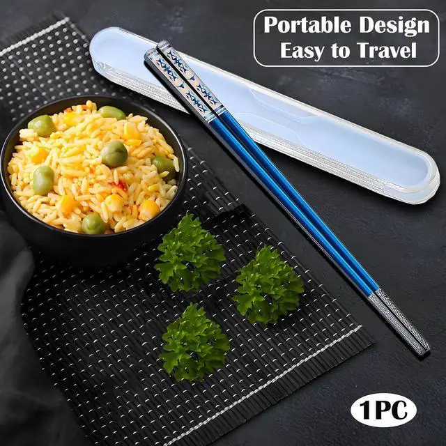 Alt view image 2 of 7 - Metal Chopsticks Reusable 1 Pair Stainless Steel Portable Chop Sticks Blue