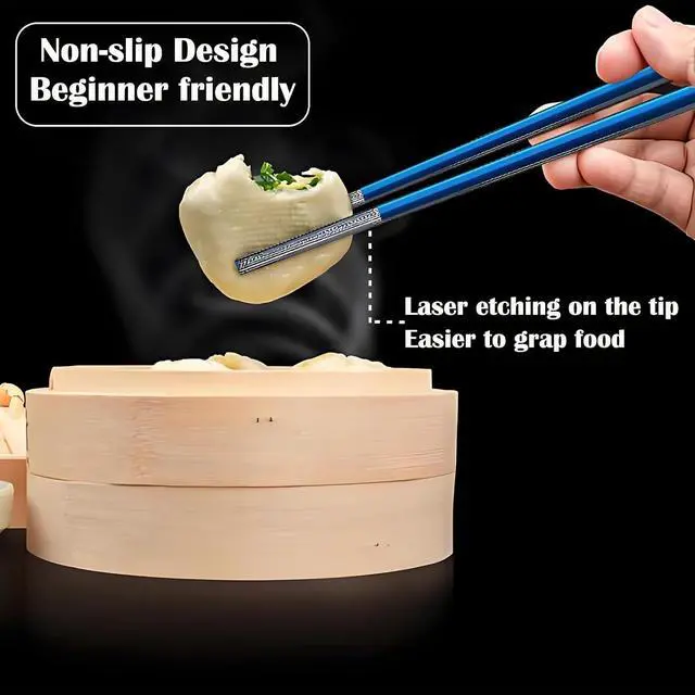 Alt view image 3 of 7 - Metal Chopsticks Reusable 1 Pair Stainless Steel Portable Chop Sticks Blue