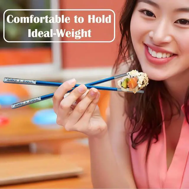 Alt view image 6 of 7 - Metal Chopsticks Reusable 1 Pair Stainless Steel Portable Chop Sticks Blue