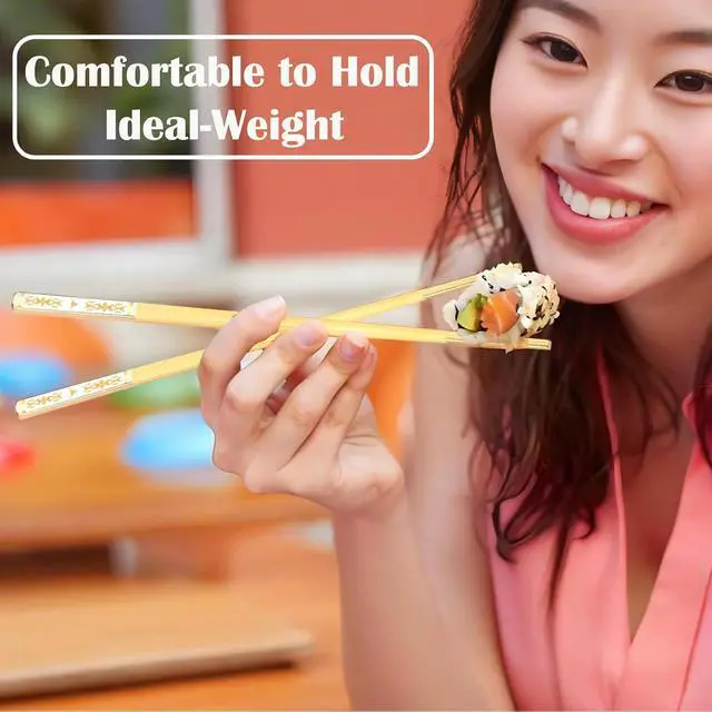 Alt view image 6 of 7 - Stainless Steel Chopsticks for Travel With Case Golden 1 Pair Boho Style