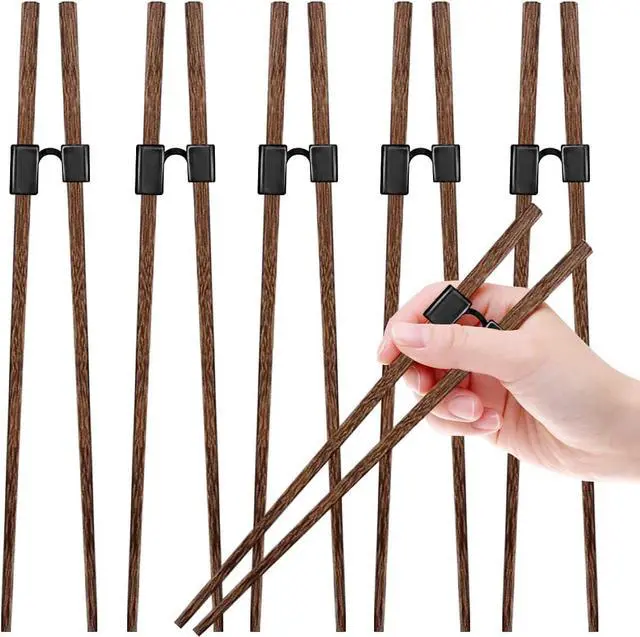 Main image of LYART 5 Pairs Reusable Training Chopsticks Beginners for Kids Adults Learners, Japanese Wooden Chopsticks Trainers Set, Dishwasher Safe, L8.86Inch (4.Wenge)