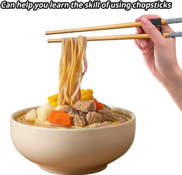 Alt view image 3 of 6 - LYART 5 Pairs Reusable Training Chopsticks Beginners for Kids Adults Learners, Japanese Wooden Chopsticks Trainers Set, Dishwasher Safe, L8.86Inch (5.Simplicity print)
